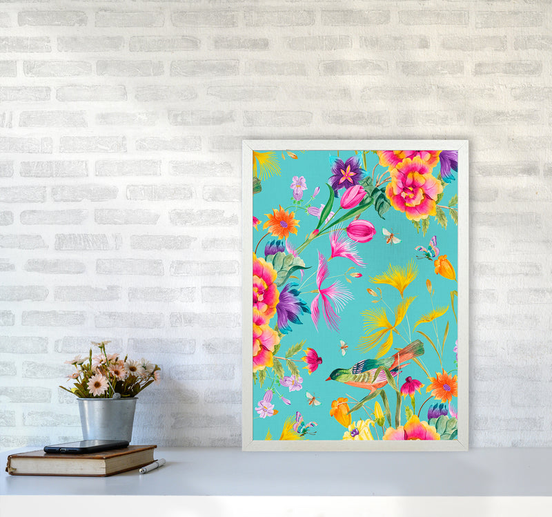 Spring Joy in blue Floral Art Print by Seven Trees Design A2 Oak Frame