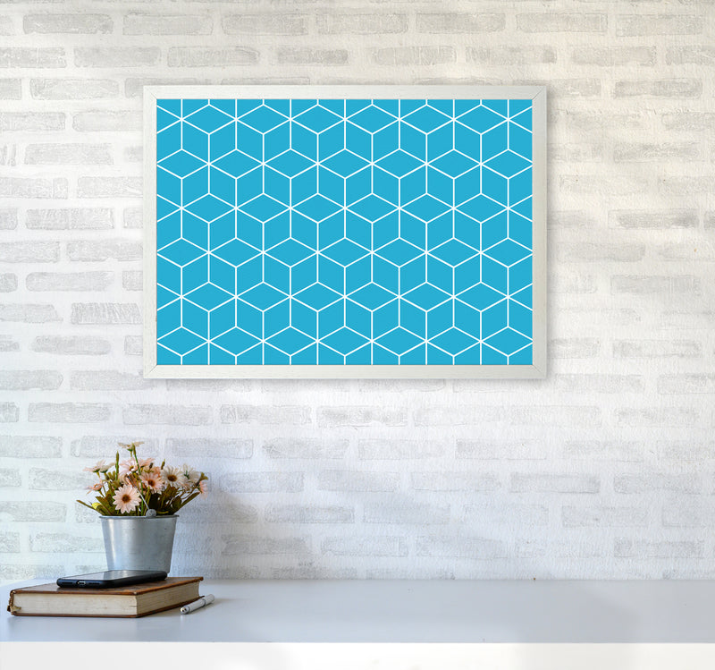 The Blue Cubes Art Print by Seven Trees Design A2 Oak Frame