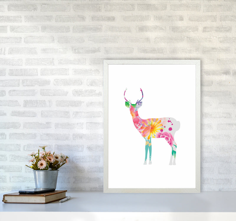 The Floral Deer Animal Art Print by Seven Trees Design A2 Oak Frame