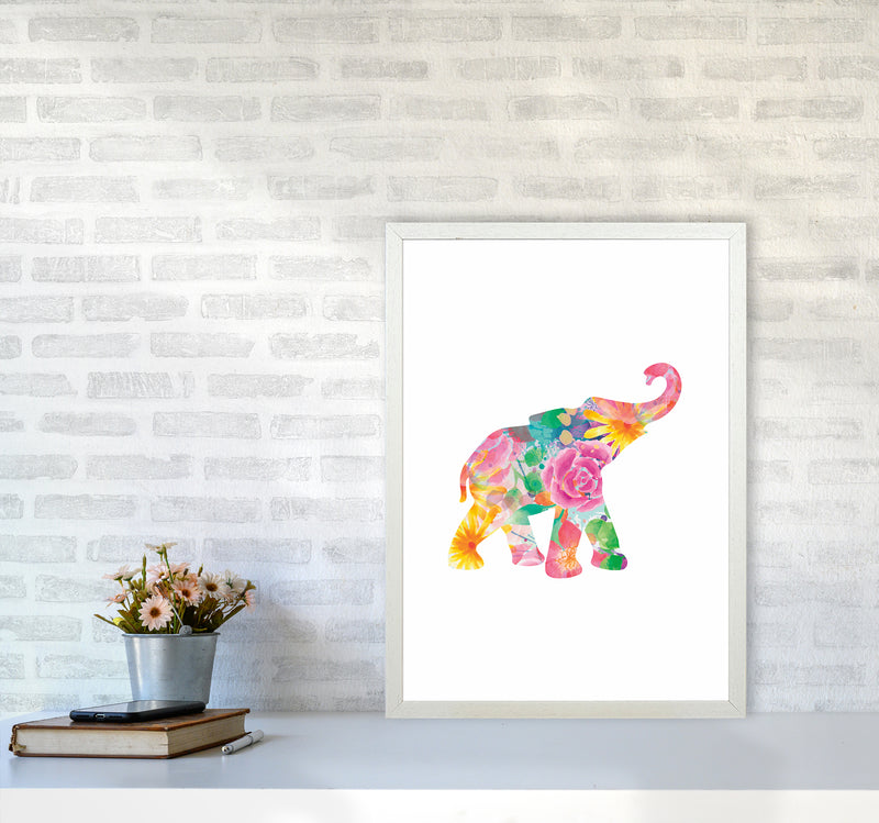 The Floral Elephant Animal Art Print by Seven Trees Design A2 Oak Frame