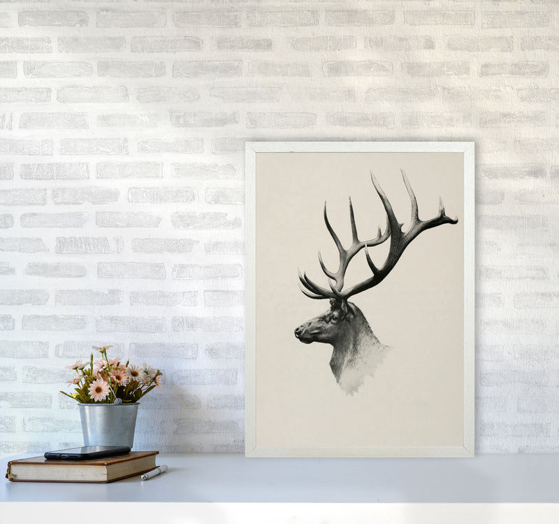 Mountain Reindeer Art Print by Seven Trees Design A2 Oak Frame