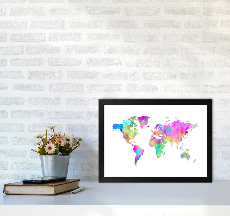Colorful Watercolor Map Art Print by Seven Trees Design A3 White Frame