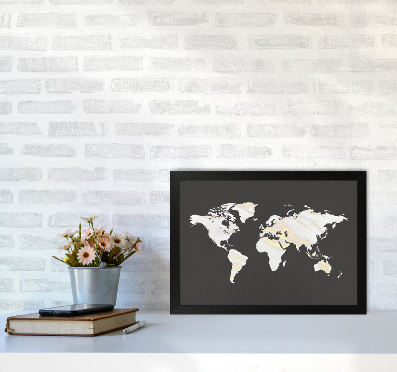 Marble Gold World Map Art Print by Seven Trees Design A3 White Frame