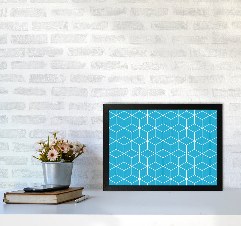 The Blue Cubes Art Print by Seven Trees Design A3 White Frame