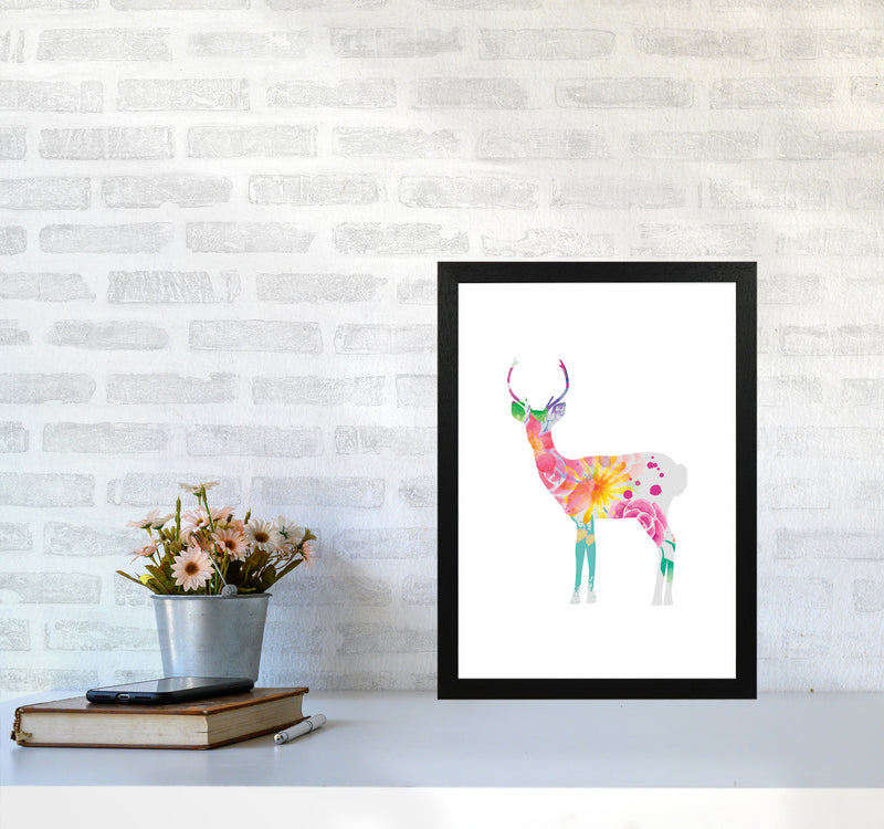 The Floral Deer Animal Art Print by Seven Trees Design A3 White Frame