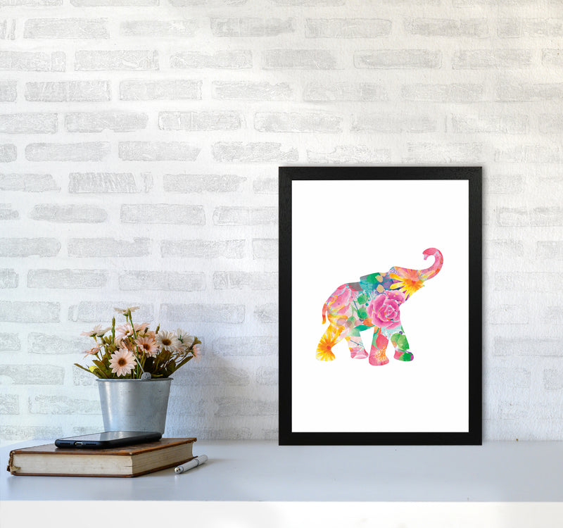 The Floral Elephant Animal Art Print by Seven Trees Design A3 White Frame