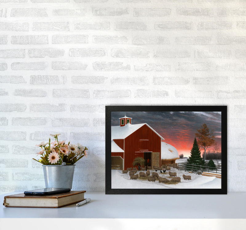 Snowy Farm Art Print by Seven Trees Design A3 White Frame