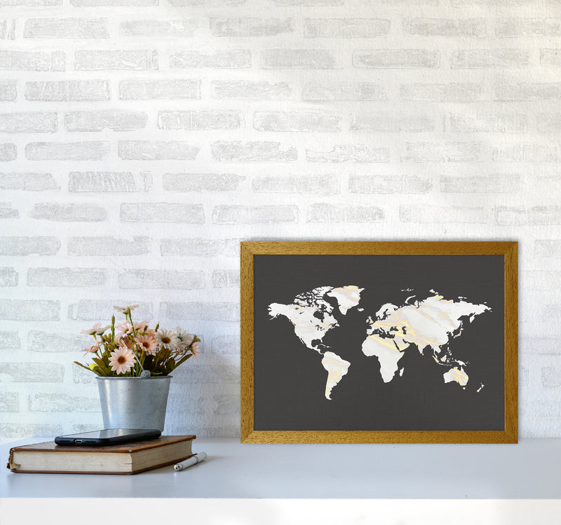 Marble Gold World Map Art Print by Seven Trees Design A3 Print Only