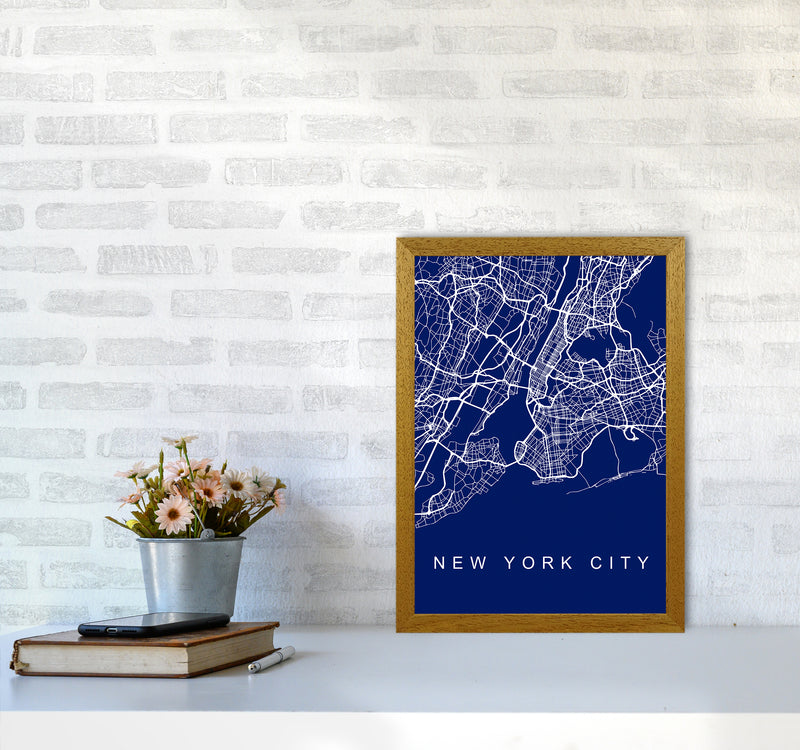 NYC Streets Blue Map Art Print by Seven Trees Design A3 Print Only