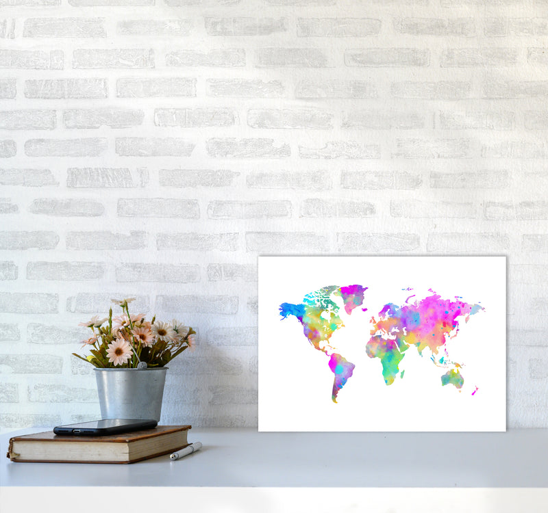 Colorful Watercolor Map Art Print by Seven Trees Design A3 Black Frame