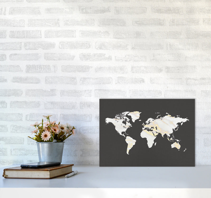 Marble Gold World Map Art Print by Seven Trees Design A3 Black Frame