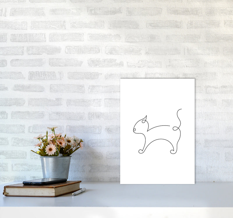 One Line Cat Art Print by Seven Trees Design A3 Black Frame