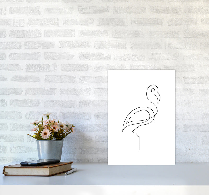 One Line Flamingo Art Print by Seven Trees Design A3 Black Frame