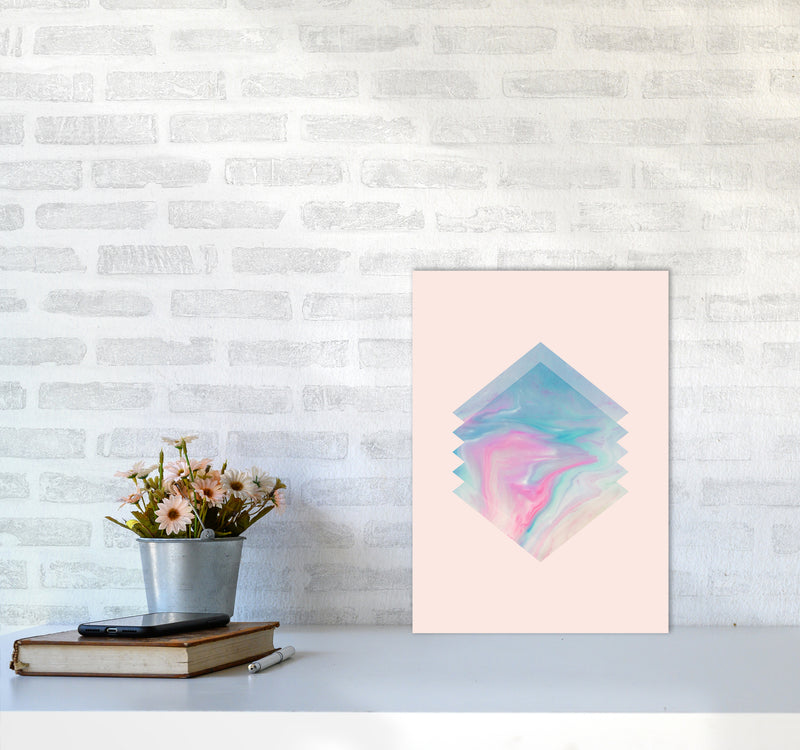 Pink Aqua Marble Abstract Art Print by Seven Trees Design A3 Black Frame