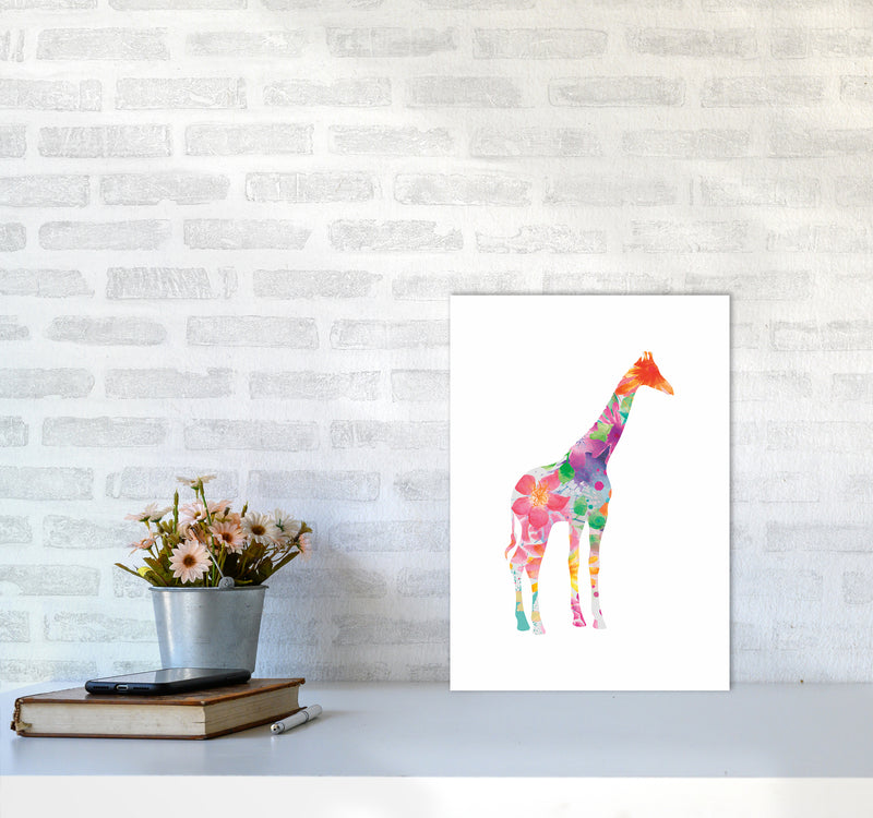 The Floral Giraffe Animal Art Print by Seven Trees Design A3 Black Frame