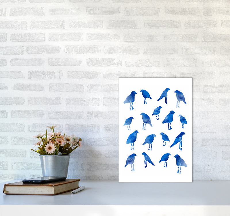 Watercolor Blue Birds Art Print by Seven Trees Design A3 Black Frame