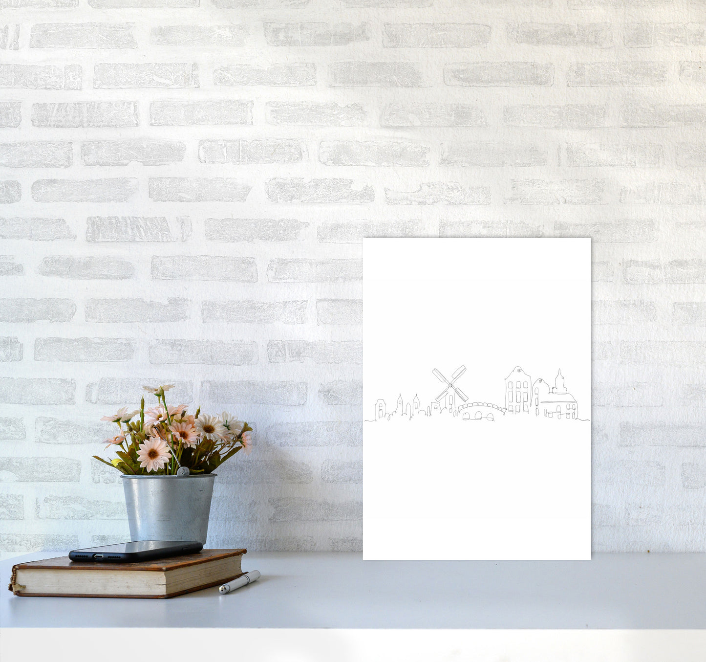 One Line Amsterdam Art Print by Seven Trees Design A3 Black Frame