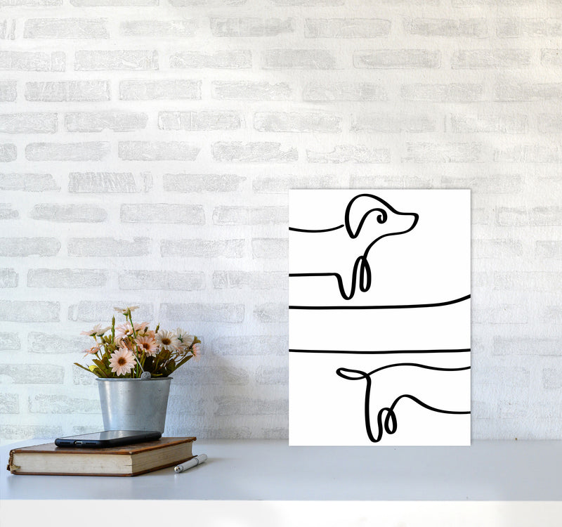 One Line dachshund Art Print by Seven Trees Design A3 Black Frame