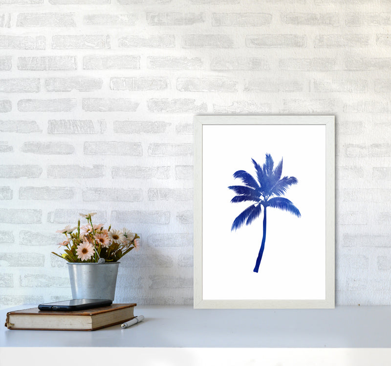 Blue Palm Tree Art Print by Seven Trees Design A3 Oak Frame