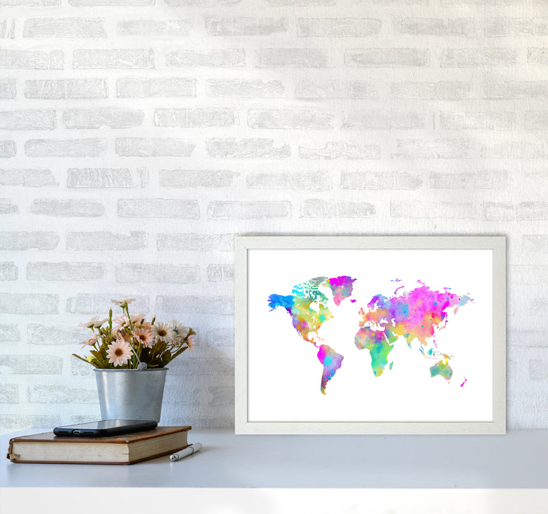 Colorful Watercolor Map Art Print by Seven Trees Design A3 Oak Frame