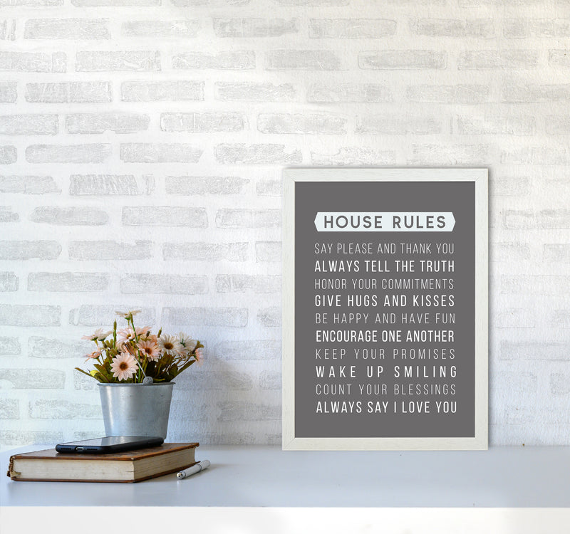 House Rules Quote Art Print by Seven Trees Design A3 Oak Frame