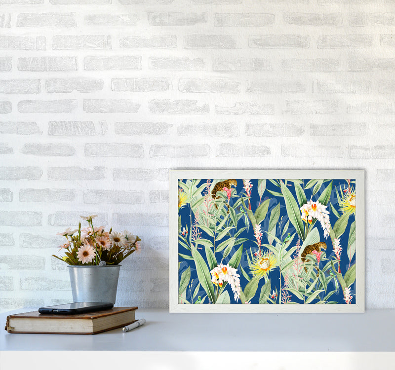 Leopard & Flowers Art Print by Seven Trees Design A3 Oak Frame