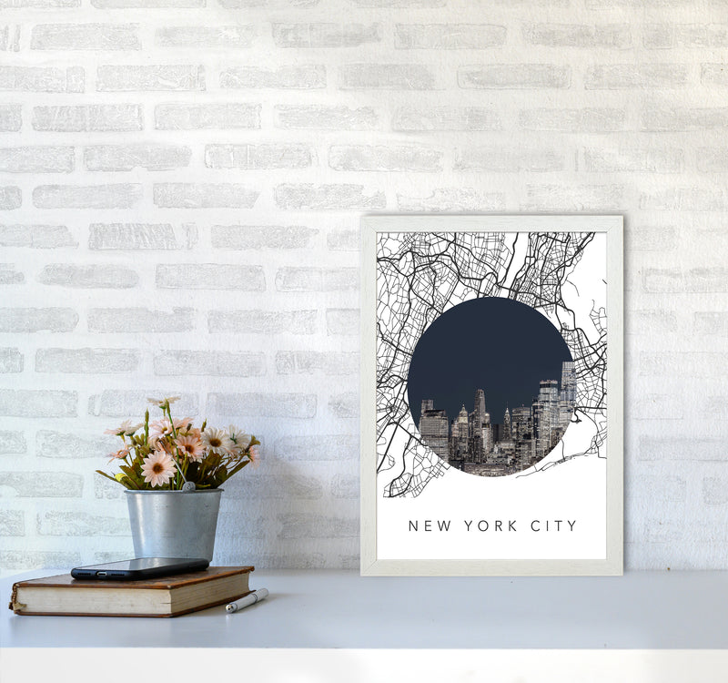 New York City Streets Collage Art Print by Seven Trees Design A3 Oak Frame