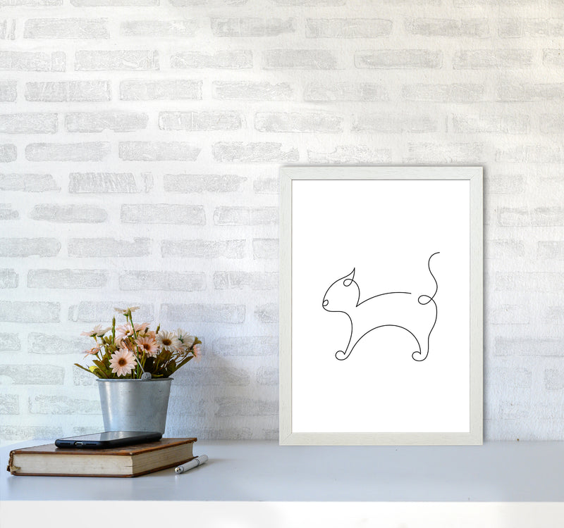 One Line Cat Art Print by Seven Trees Design A3 Oak Frame