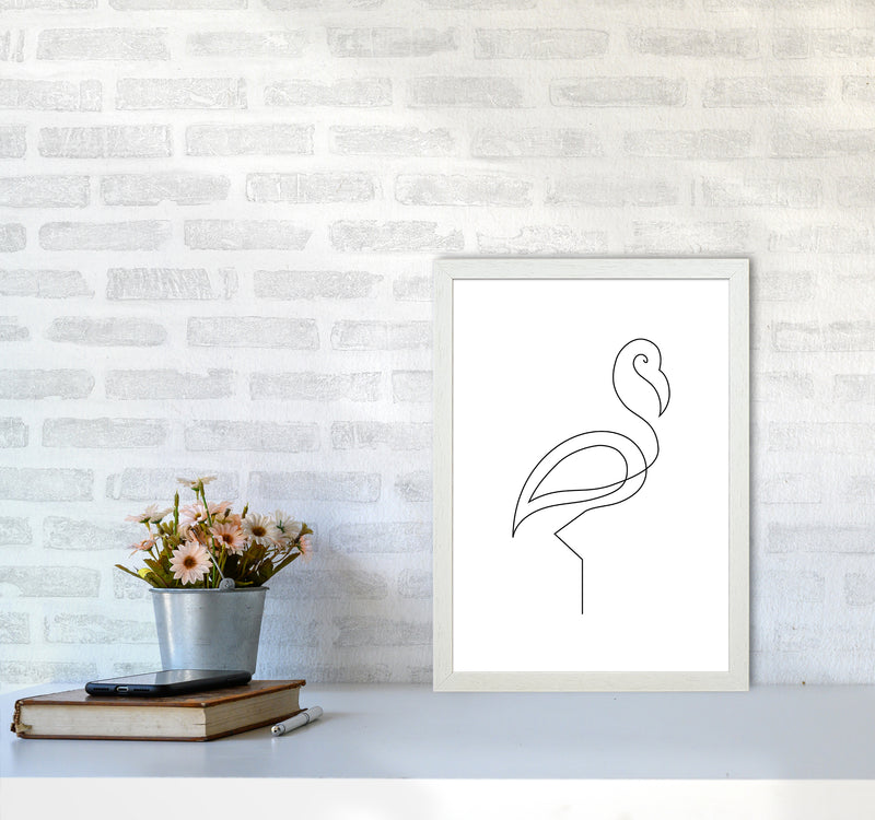 One Line Flamingo Art Print by Seven Trees Design A3 Oak Frame