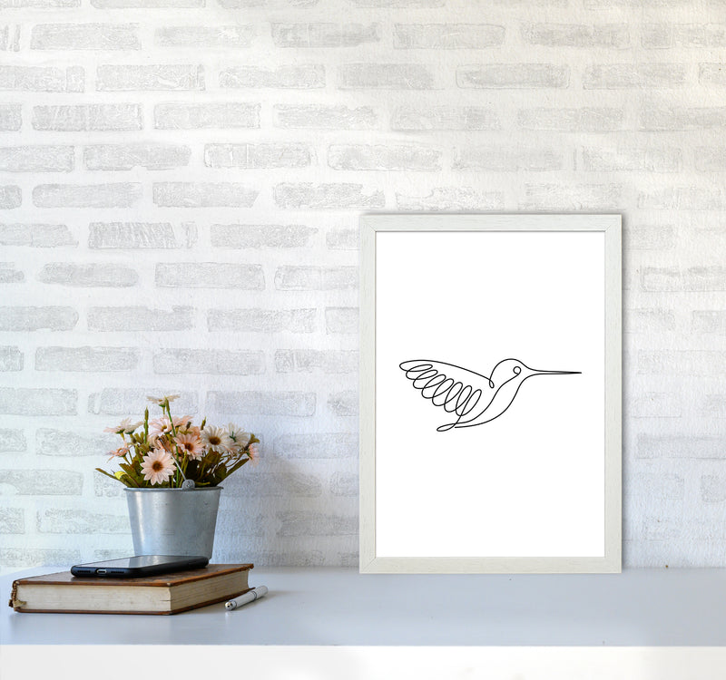 One Line Hummingbird Art Print by Seven Trees Design A3 Oak Frame