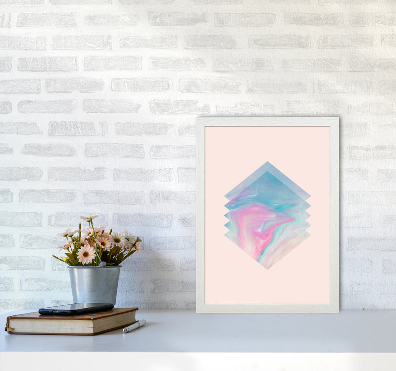 Pink Aqua Marble Abstract Art Print by Seven Trees Design A3 Oak Frame