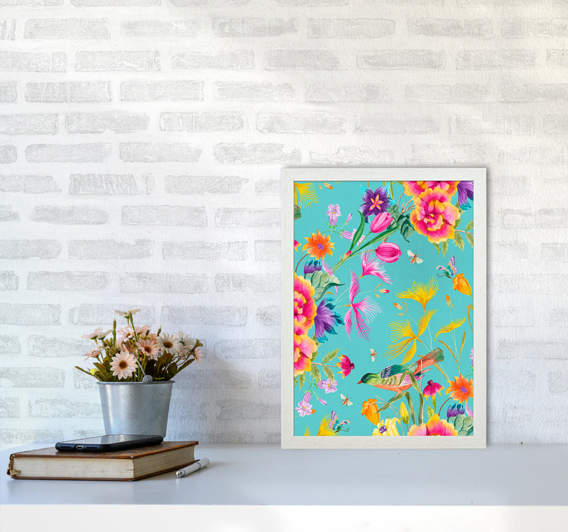 Spring Joy in blue Floral Art Print by Seven Trees Design A3 Oak Frame