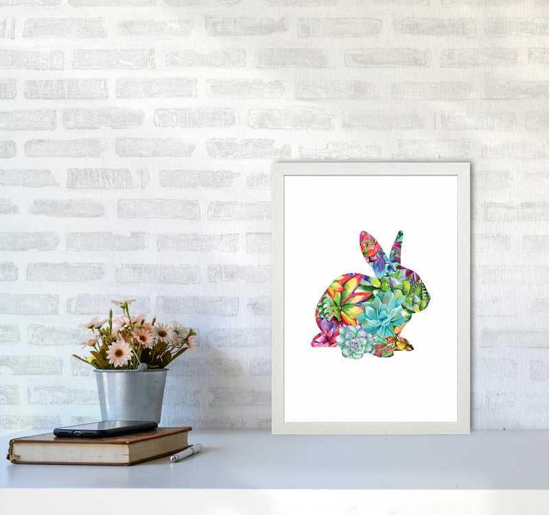Succulents Bunny Animal Art Print by Seven Trees Design A3 Oak Frame