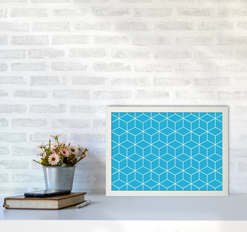 The Blue Cubes Art Print by Seven Trees Design A3 Oak Frame