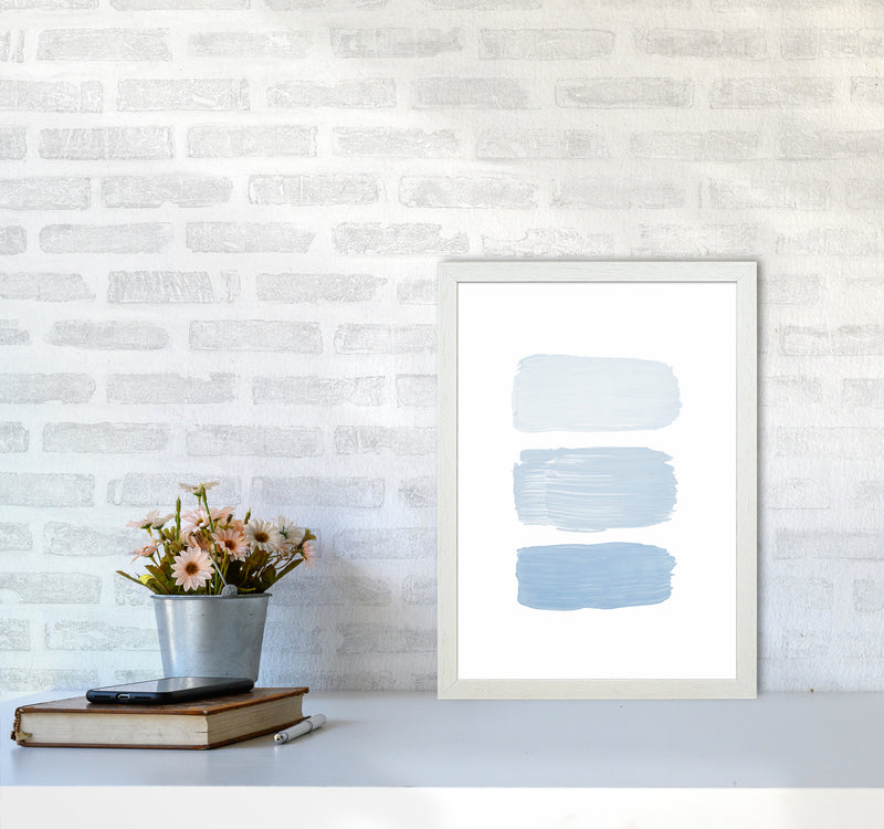 The Blue Strokes Abstract Art Print by Seven Trees Design A3 Oak Frame