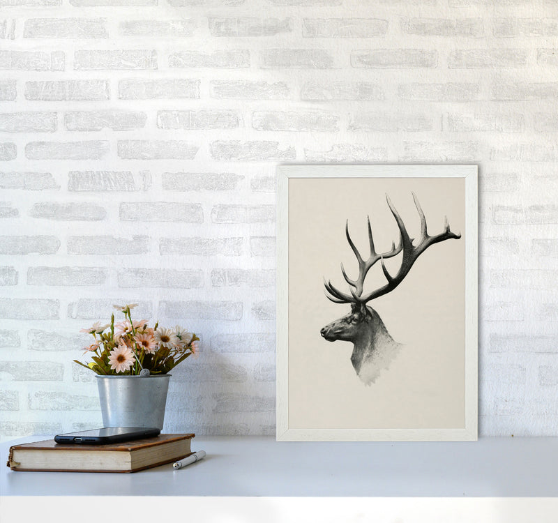 Mountain Reindeer Art Print by Seven Trees Design A3 Oak Frame