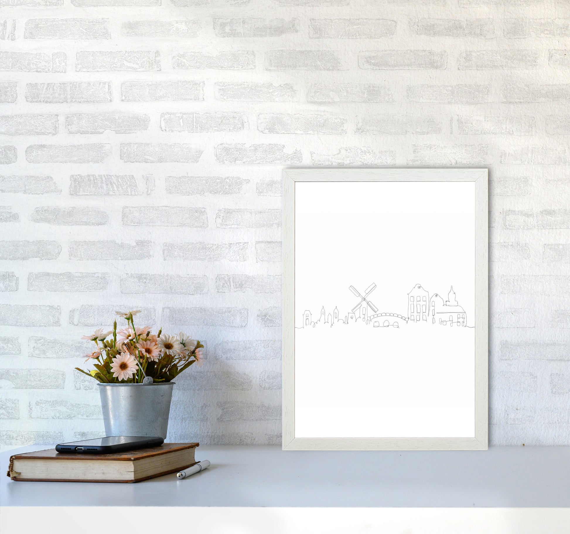 One Line Amsterdam Art Print by Seven Trees Design A3 Oak Frame