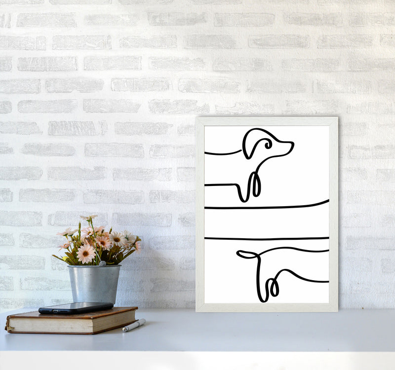 One Line dachshund Art Print by Seven Trees Design A3 Oak Frame