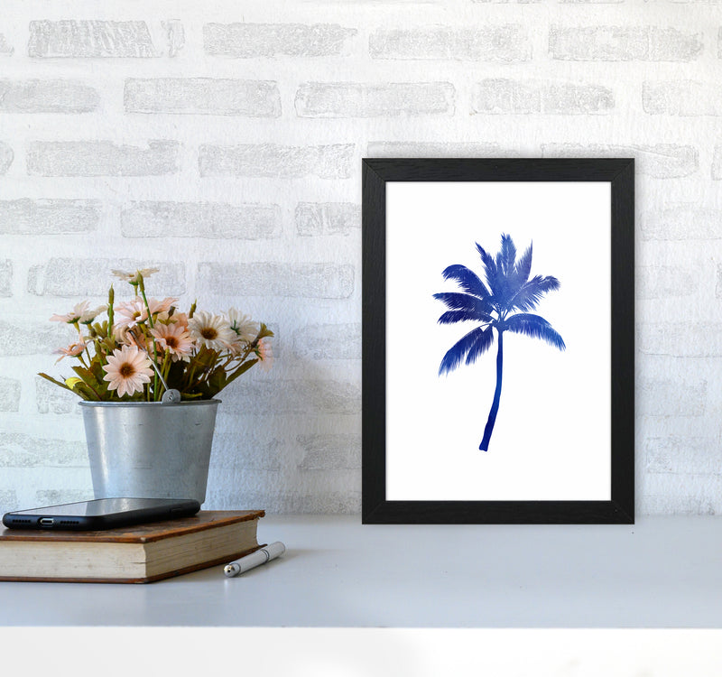 Blue Palm Tree Art Print by Seven Trees Design A4 White Frame