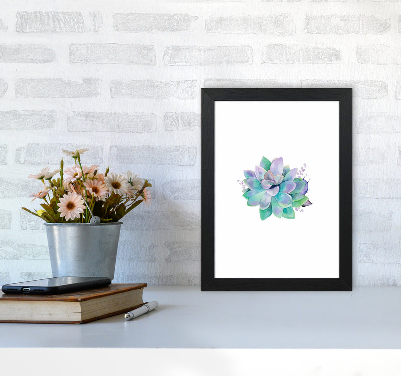 Aqua Succulent Botanical Art Print by Seven Trees Design A4 White Frame