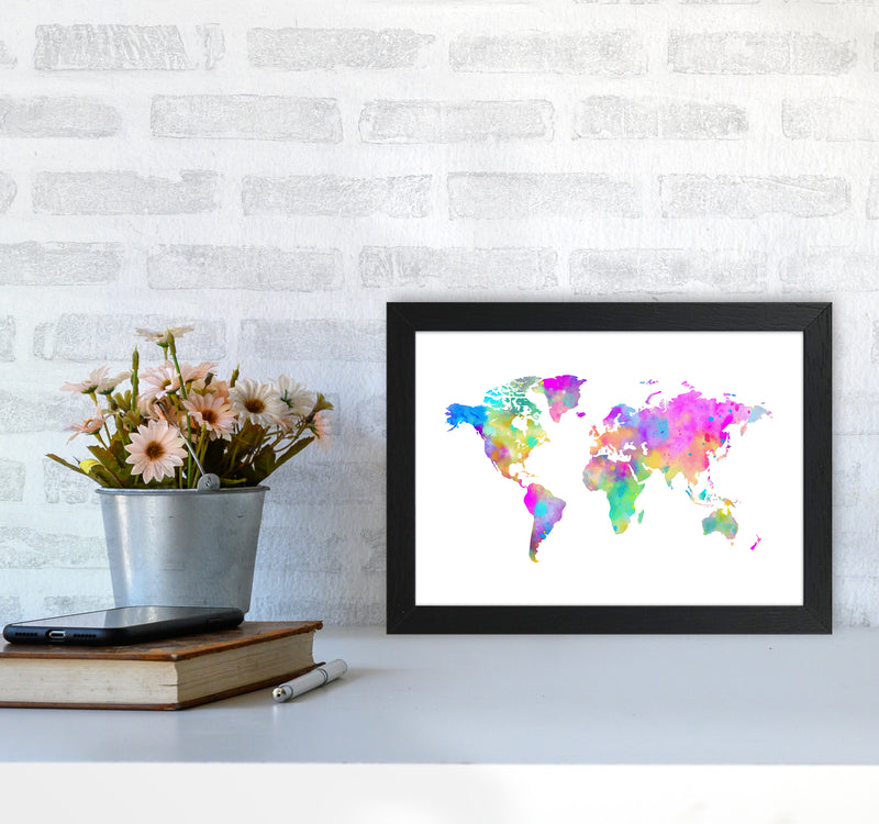 Colorful Watercolor Map Art Print by Seven Trees Design A4 White Frame