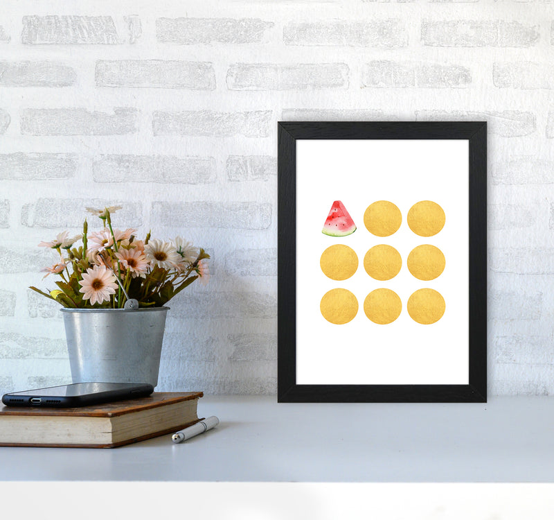 Gold Watermelon Kitchen Art Print by Seven Trees Design A4 White Frame