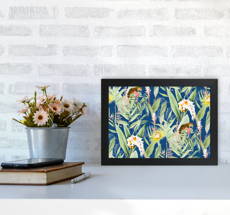 Leopard & Flowers Art Print by Seven Trees Design A4 White Frame