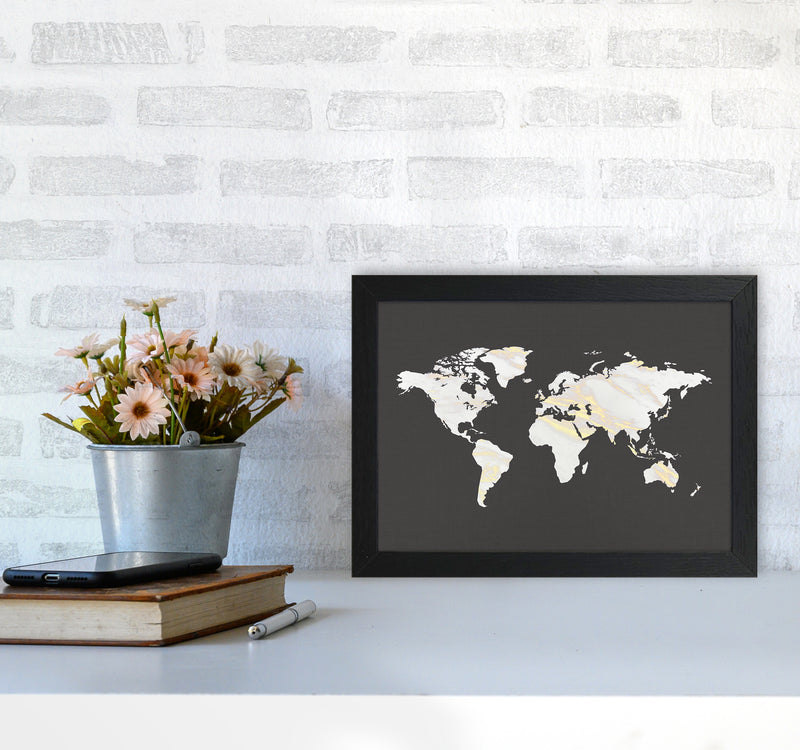 Marble Gold World Map Art Print by Seven Trees Design A4 White Frame