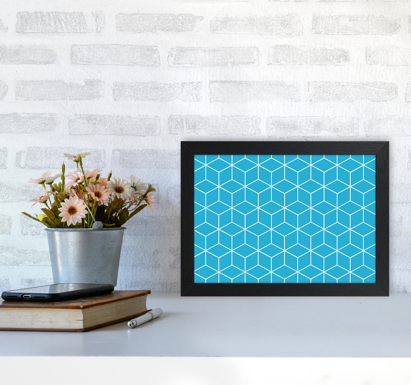 The Blue Cubes Art Print by Seven Trees Design A4 White Frame