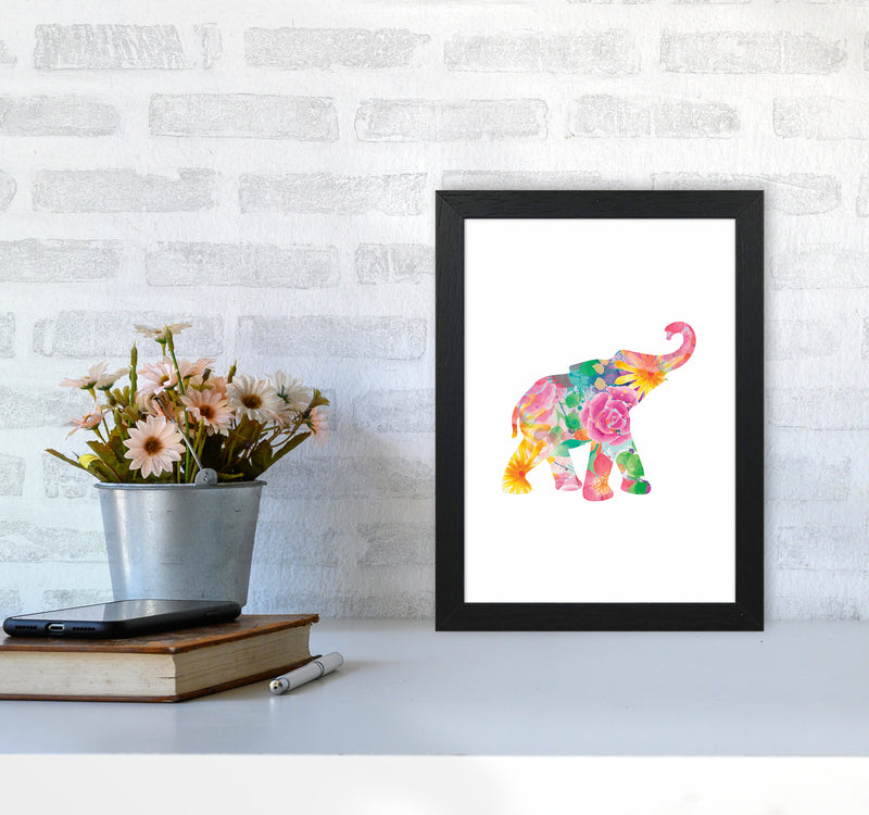 The Floral Elephant Animal Art Print by Seven Trees Design A4 White Frame