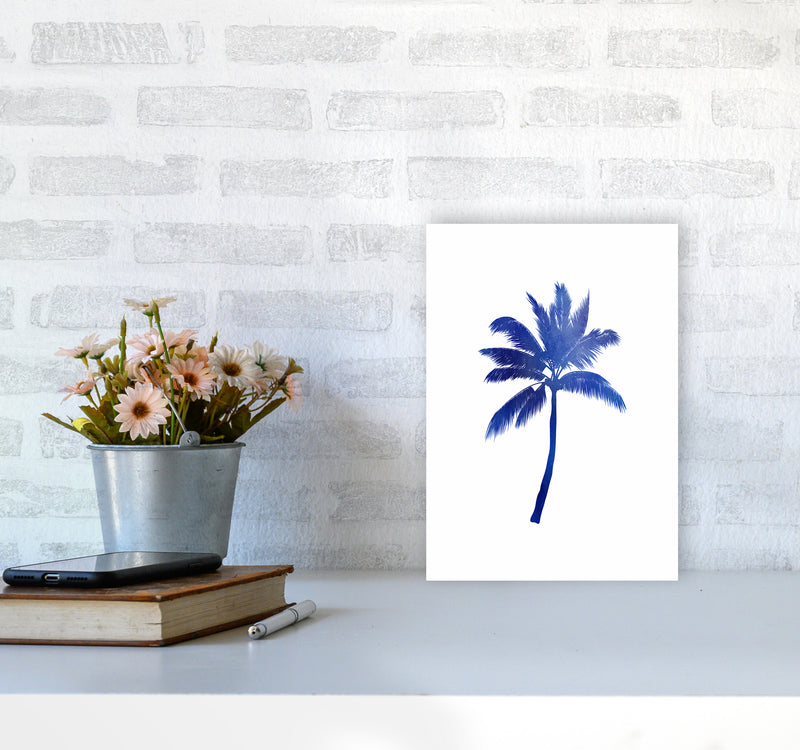 Blue Palm Tree Art Print by Seven Trees Design A4 Black Frame