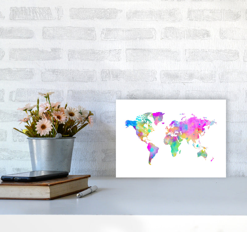 Colorful Watercolor Map Art Print by Seven Trees Design A4 Black Frame