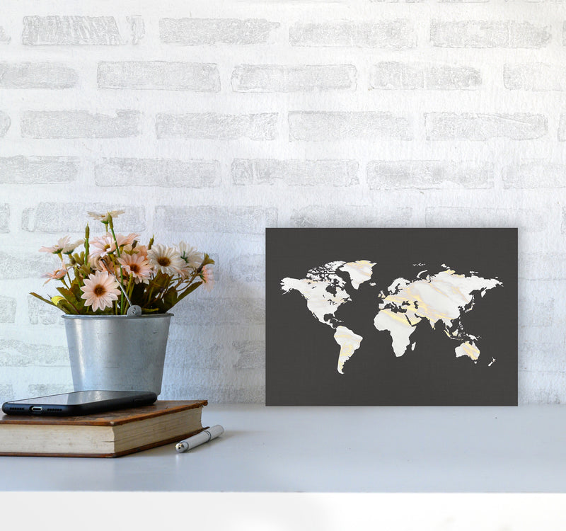 Marble Gold World Map Art Print by Seven Trees Design A4 Black Frame