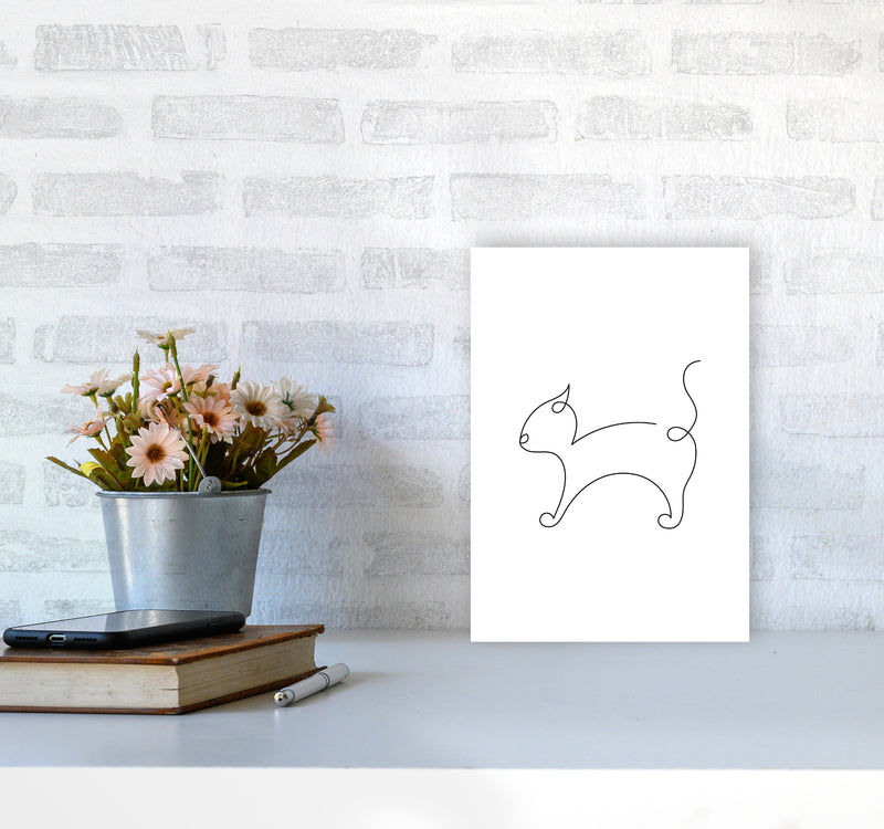 One Line Cat Art Print by Seven Trees Design A4 Black Frame